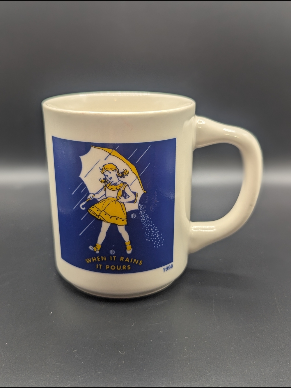 Morton Salt Girl "When It Rains It Pours" 1956 Ceramic Drinking Mug
